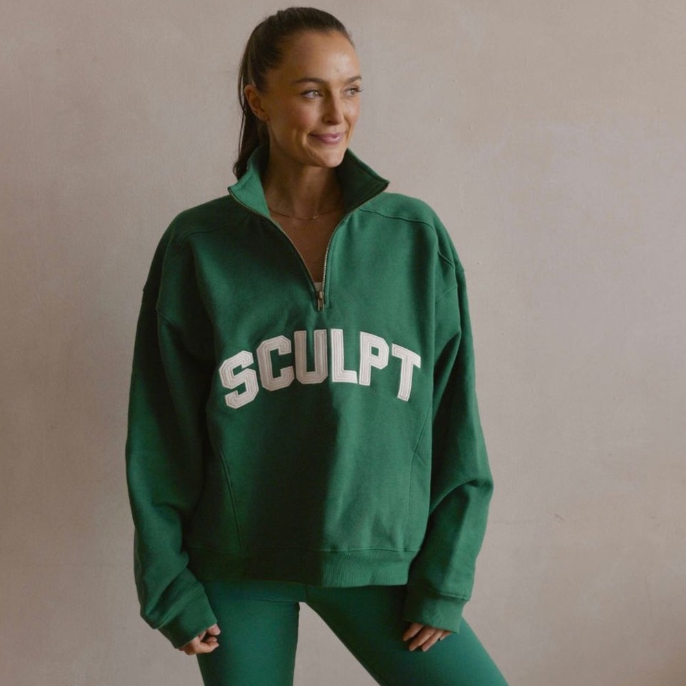 The sculpt society varsity half zip green fleece sweatshirt size large